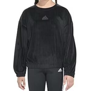 GIRLS ADIDAS Velour Crop SWEATSHIRT TOP BLACK Sz 14 Youth Large NEW